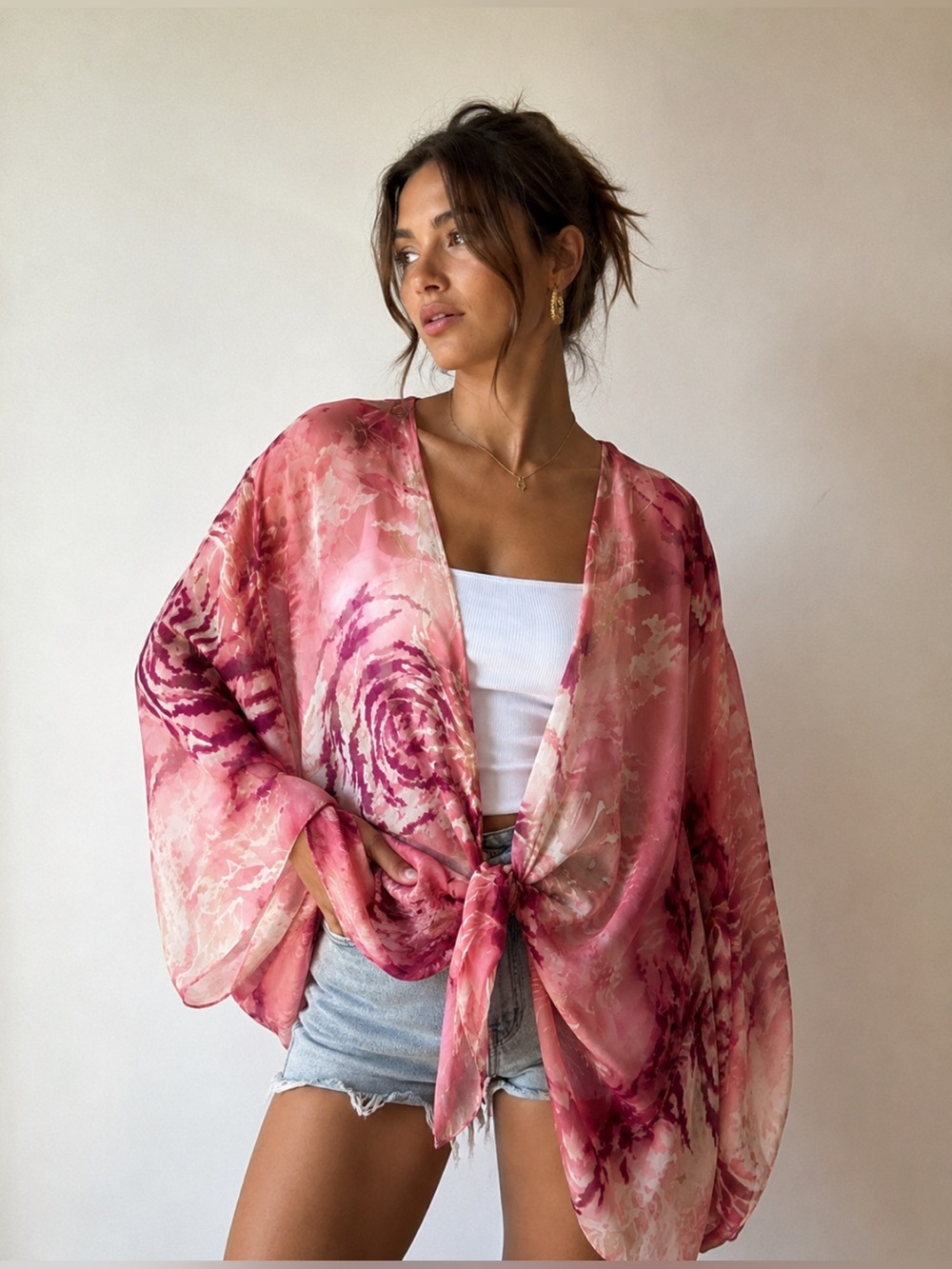 Vintage Dinah Lee Sheer Silk Floral Kimono Duster One Size
